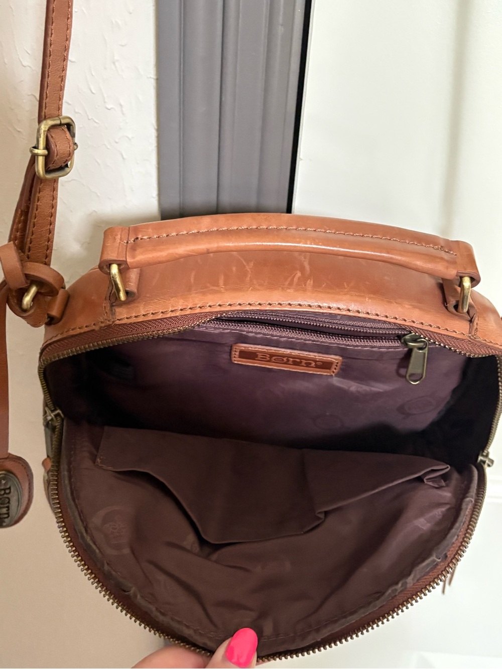 Born Brown Leather Crossbody Bag with Brass Hardware - Picture 4 of 6